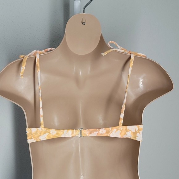 Xhilaration NWOT Tie Halter Swimsuit Bikini Top ~ XL ~ Orange & White Floral - Picture 4 of 7